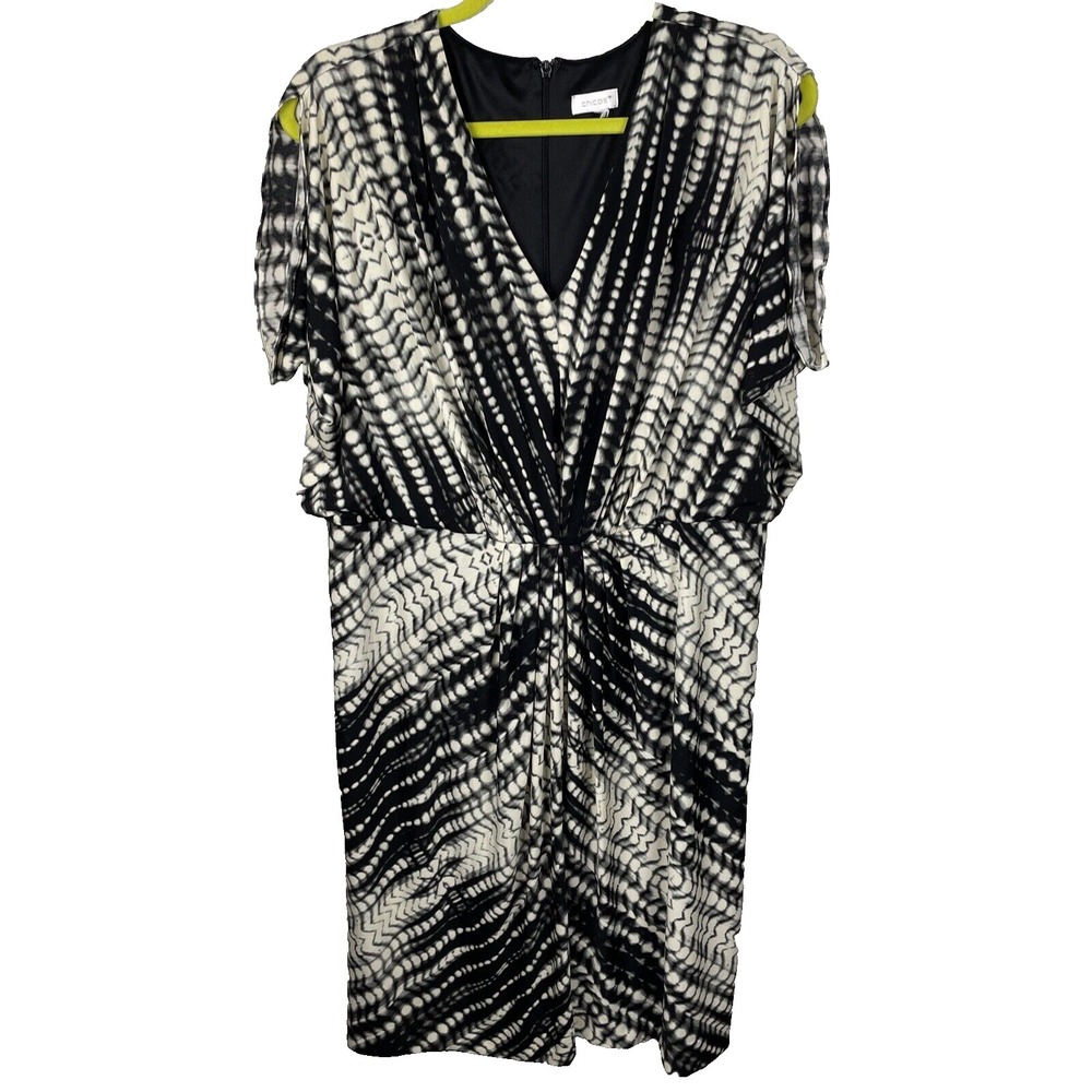 Chicos Dress Xl Black Cream‎ Geometric Career Office Professional Work Lined